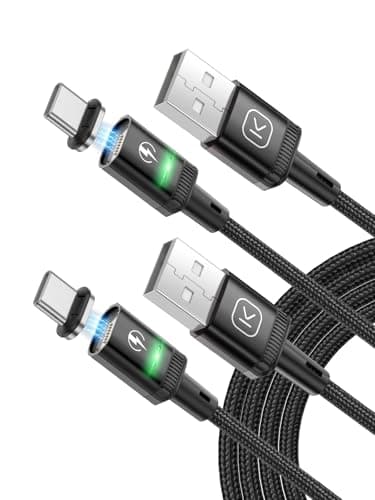 Image of Kuulaa 2 Pack 3.3ft 3A Magnetic USB C Charging Cable with Type C Adapter, Supports QC 3.0 Fast Charging, Data Transfer, Nylon Braided Magnet Phone Charger Cord (Black, 3.3FT / 1M)