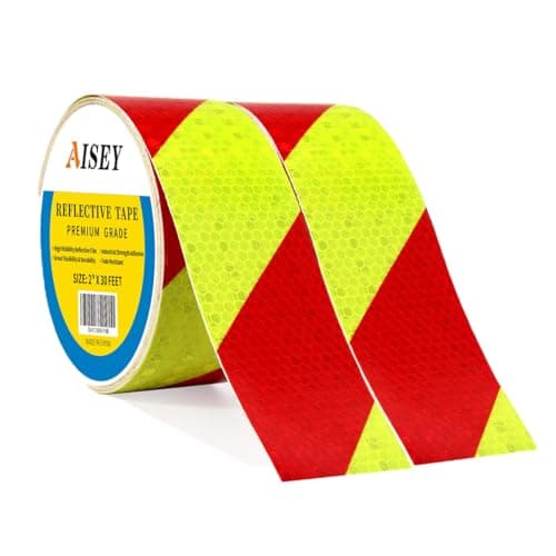 Image of AISEY Reflective Tape Conspicuity Waterproof Yellow/Red Safety Caution Strips Tape Outdoor, Reflector Hazard Tape Stickers, Trailer Reflectors 2” X 30ft (2 Pack)