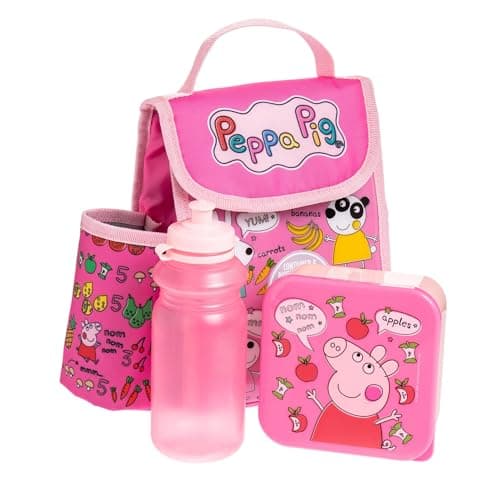 Image of Peppa Pig Kids Lunch Bag Set with Bottle and Containers - Insulated Bag 3 Pcs Set for Girls- First Lunch Bag for School BPA Free -Leakproof for Travel, School, Pink