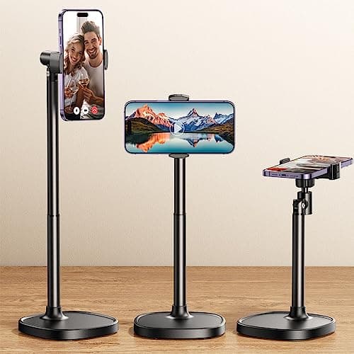 Image of DIMONCOAT Phone Stand for Desk, Angle Height Adjustable Phone Holder for Desk, Aluminum Alloy Universal iPhone Stand Holder, Retractable Cell Phone Stand Recording Office for iPhone 17 16 15 Pro Max