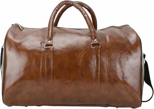 Image of M.J COMFY-LIFE Vintage Leather Duffle Bag for Travel Gym & Weekend - Large Capacity Waterproof Holdall, Adjustable Shoulder Strap - Unisex Carry On Bag for Men Women (48×28×27cm) (Brown)