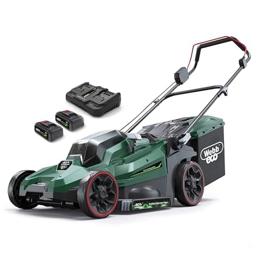 Image of Webb Eco 40V (2 x 20V) Cordless Rotary Lawnmower, 43cm 17inch Cutting Width, 6 Cutting Heights, 50L Collection Bag and Easy Storage - Up to 1 Hour Runtime with 2 x 4Ah Batteries and Dual Charger