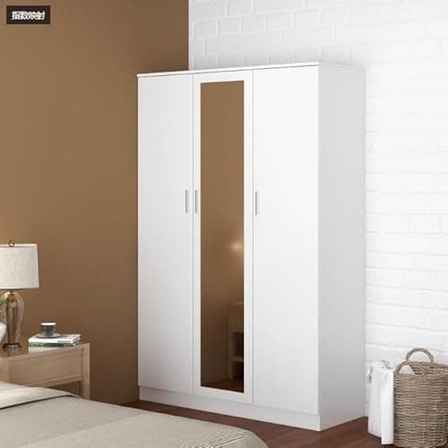 Image of Panana 3 Doors Mirrored Wardrobe with Hanging Rail Wooden Clothes Storage Cupboards Unit for Bedroom Furniture 115.4 x 50 x 180 cm (White)