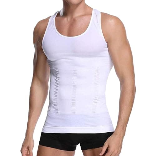Image of Mens Compression Vest Slimming Sleeveless Undershirts Body Shaper for Men Tummy Control Shapewear Tank Tops (White, XL)