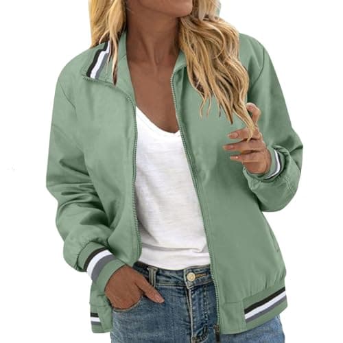 Image of Generisch Women's Fashion Casual Space Thin Pocket Jacket Blouse Coat Baseball Top, Green, XL