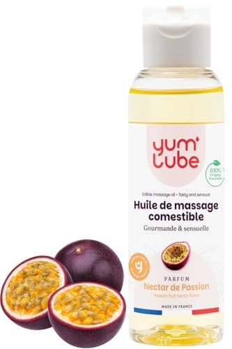 Image of Yum'Lube | Massage Oils for Date Night - Body Massage Oil - Passion Fruit Flavoured 100ML - Massage Oils for Massage Therapy - Relaxing & Sensual Erotic Wellness & Massage - Natural - Made in France