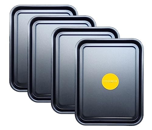 Image of 4-Pack Essential 38cm Baking Tray Set - Non-Stick Oven Trays Teflon™ Coated for Baking & Roasting Durable, Dishwasher Safe & Stackable Bakeware for Easy Cleaning & Space-Saving Storage by KITCHENEUR®