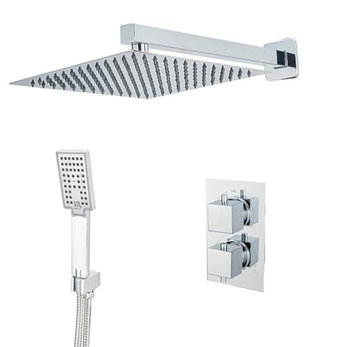 Image of Plumbsys Concealed Thermostatic Shower Set with Thermostatic Mixer, Chrome Shower System with Overhead and Handshower Head