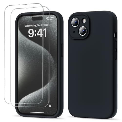 Image of GOODVISH 3 in 1 Designed for iPhone 15 Case Premium Silicone 6.1" (2023)| Upgraded Camera Protection, 2 Pack Screen Protector, Shockproof Anti-Scratch Gel Rubber Slim Phone Case Cover, Black
