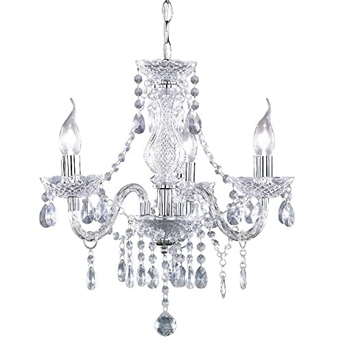 Image of Britalia Polished Chrome & Clear Acrylic Crystal 3 Lamp Chandelier Pendant Ceiling Light | 46cm Diameter | 3 x SES E14 Lamp Bulbs Required (Not Included) | Traditional Vintage Design