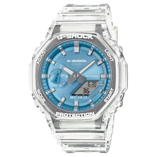 Image of Casio GA-2100BM-7A2ER Quartz Digital Watch with Carbon Resin Strap, Bluetooth Connectivity, 200 Metre Water Resistance, World Time Alarm, Transparent, 41 mm Case