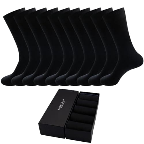 Image of EASE LEAP 10 Pairs Mens Dress Socks Comfortable Cotton Crew Sock Calf High Breathable Formal Socks with Gift Box, Size 6-9 (Black)