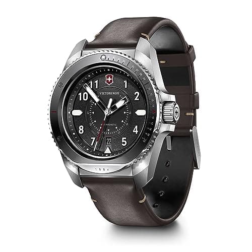 Image of Victorinox Journey 1884 Watch with Black Dial and Brown Leather Strap Set with Pouch, Black, 43 mm