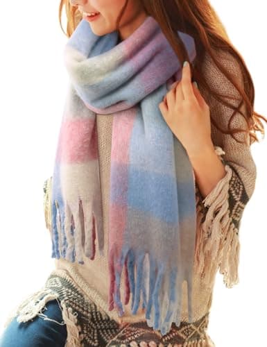 Image of CMTOP Women Tartan Scarf Long Plaid Wrap Winter Warm Check Scarves Shawls Blanket with Tassel Gifts for Ladies Girls