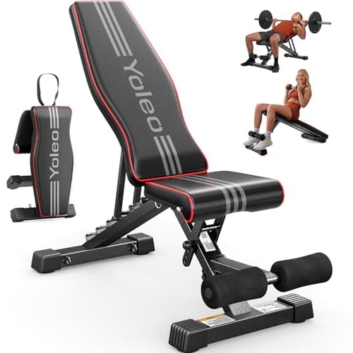 Image of YOLEO Adjustable Weight Bench for Home Gym, ENISO-Certified 375KG, 98% Pre-Assembled, Foldable Gym Bench with 84 Positions Incline Decline Flat, Wider Seat