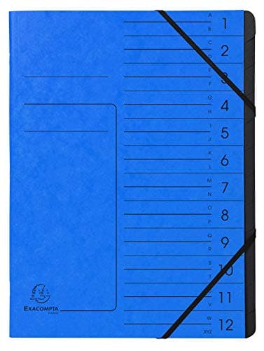 Image of Exacompta - Ref 541202E - Stapled Spine Multipart File - 245 x 320mm in Size, Suitable for Storing A4 Documents - 12 Tabbed Sections - Blue Cover with Reinforced Tabs