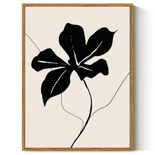 Image of ARPEOTCY Framed Canvas Wall Art Prints, Vintage Black Abstract Minimalist Flower Art Home Shelf Decor Aesthetic, Rustic Mid Century Oil Paintings for Bedroom Bathroom Decor, 30x40cm