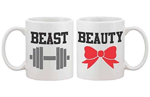 Image of Set of 2 Couple Coffee Mugs Beast and Beauty Funny Mugs 11 oz Wedding Gifts for Couples