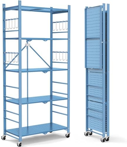 Image of Himix 5-Tier Storage Shelves with 20 Hooks - Blue