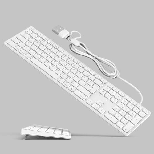 Image of Wired Full-Size Keyboard for Mac OS with Foldable Keyboard Riser, Numeric Keypad, USB-A/USB-C Plug-N-Play, Compatible with Apple iMac, Mac Mini, MacBook