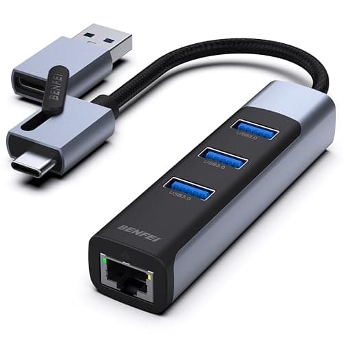 Image of BENFEI 2in1 USB-C/USB 3.0 to Ethernet Adapter with 3*USB 3.0 Ports Compatible for iPhone 15 series, MacBook Pro/Air 2023/2022/2021/2020/2019 and More
