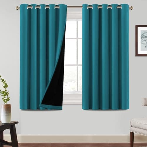 Image of BellaHills 100% Blackout Curtains Eyelet Thermal Insulated Curtains for Living Room Heat and Full Light Blocking Window Treatments with Black Liner 2 Panels, 66 x 54 Inch, Turquoise Blue
