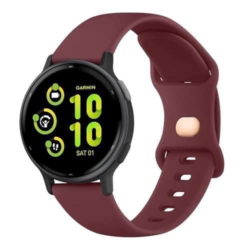 Image of Mugust Watch Band, 20mm Soft Silicone Replacement Strap for Garmin Vivoactive 5/3/Music, Venu, Vivomove HR/Style/Luxe/Sport, Forerunner 645/245, Compatible with Any 20mm Lugs Watch (Wine Red)