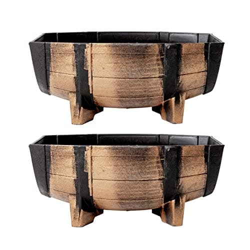 Image of Vencier 2pk Garden Half Barrel Flower Planter Pot Wooden Oak Effect Outdoor Decoration Home