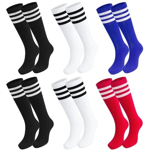 Image of Zuimei 6 Pairs Kids Football Socks, Striped Soccer Socks for Kids Knee-High Football Socks for Boys Girls Running Training, 3-6 Years