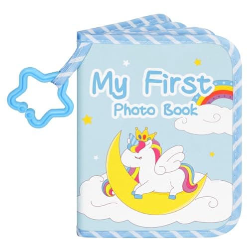Image of Lanpn Baby Photo Album Holds 17 6x4 Pictures, My First Soft Cloth Family Photo Book with Name Card & Name Tag Stickers, Fabric Newborn Memory Keepsake Gift for Baby Shower Toddler Kid Boy (Unicorn)