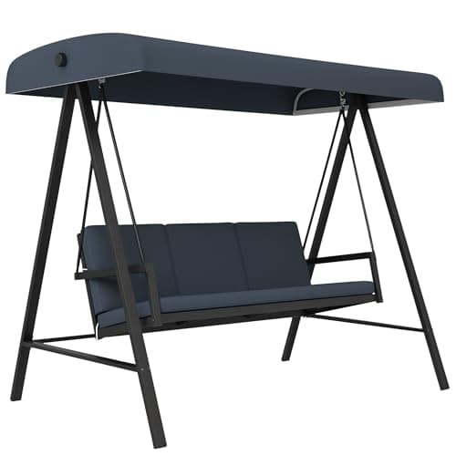 Image of Outsunny 3 Seater Garden Swing Chair, Outdoor Hammock Bench with Adjustable Canopy, Removable Cushions and Steel Frame, Dark Grey