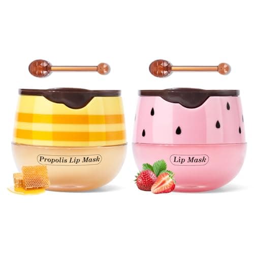 Image of KYDA Honey+Strawberry Balm Lip Mask Set, Moisturizing Lip Mask for Day&Night Lip Care, Lighten Dark Lip Color Reduce Lip Lines&Wrinkle, Lip Repair Exfoliator Moisturizer