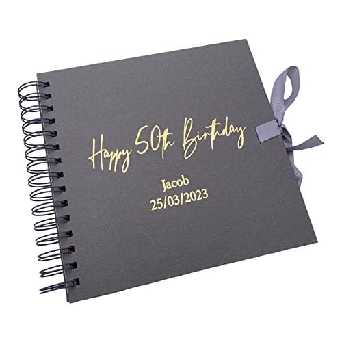 Image of Personalised Any age Grey Birthday Scrapbook, Guest Book or Photo Album Gift 16th, 18th, 21st, 30th, 40th, 50th, 60th, 70th, 80th