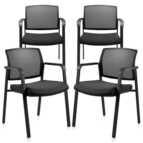Image of CLATINA Mesh Back Stacking Arm Chairs with Upholstered Fabric Seat Ergonomic Lumbar Support Stackable Desk Chair for Office School Classroom Church Guest Reception Meeting Conference, Black, 4 Pack
