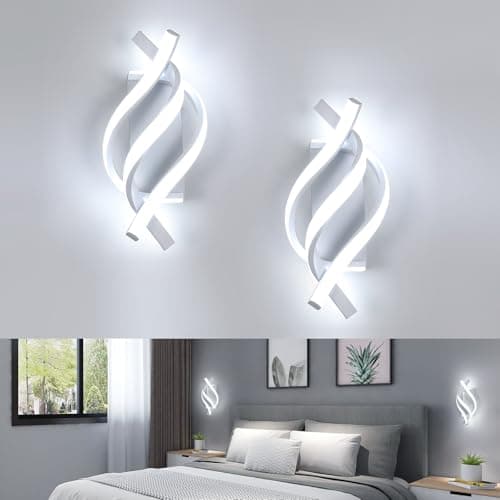 Image of Dorlink Modern LED Wall Light Set of 2,22W 1320LM White Spiral Aluminum Modern Wall Lamp, 6500K Cool Light Indoor Wall Sconce Lights for Living Room,Bedroom,Bedside, Hallway, Stair