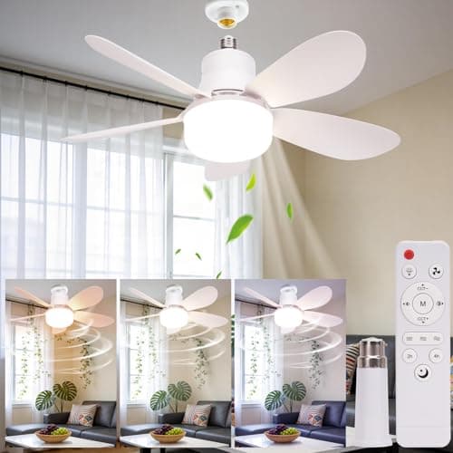 Image of Ceiling Fans with Lights and Remote,LED Ceiling Fan Light with 5 Blades,3 Speeds,3 Dimmable Colors 3000K-6500K,Timer,E27 Fan Lights Ceiling for Bedroom with E27 To B22 Adapter,40W Light Bulb Fan
