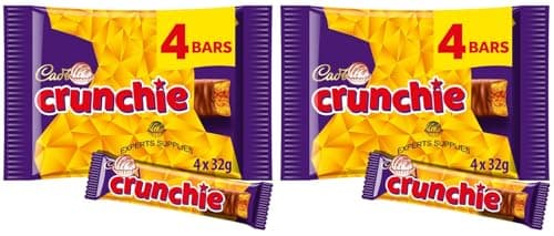 Image of Cad Dairy Milk Bars Multipack Wispa, Caramel, Picnic, Boost, Flake, Fudge, Twirl, Starbar, Milk Chocolate Perfect for Sharing for Christmas & New Year (x2, Crunchie Bar 4 Pack)