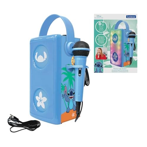 Image of Lexibook, Disney Stitch, Luminous wireless Bluetooth® speaker with microphone, Multi-coloured light effects, SD/TF card slot, Rechargeable battery, Blue, BTP185DZLXB