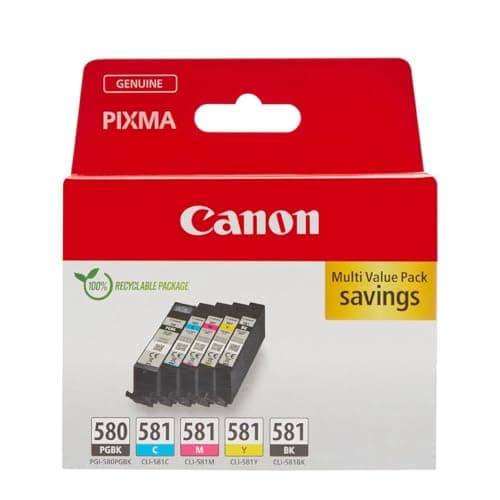 Image of Canon Ink Multipack - PGI-580/CLI-581 Genuine Printer Ink Cartridges 5 Pack (1 x Black, 1 x Cyan, 1 x Magenta, 1 x Yellow & 1 x Office Black Colour)