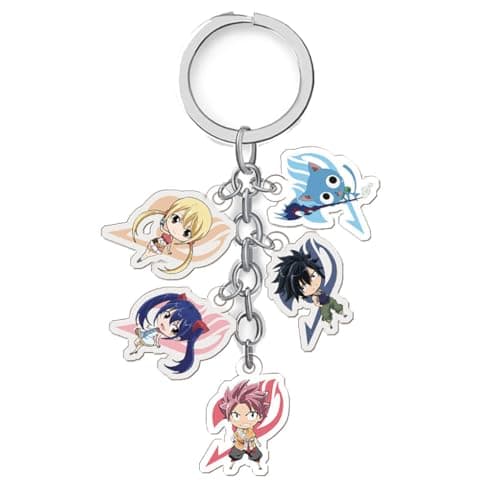 Image of Fairys Tails Five Characters Keychain Anime Figure Lucy End Happy Cosplay Keyring Pendant Fairys Tails Acryl Chain Decor