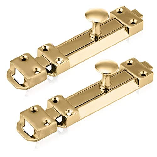 Image of XFORT® 2 Pack Polished Brass Door Bolt, Surface Mounted Sliding Door Lock, Durable Door Lock Bolts Ideal for Securing Internal Doors for Bedrooms, Bathrooms, Cupboards and Storage Units (150mm)