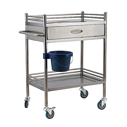 Image of 2-Tier Lab Medical Cart with Drawer Stainless Steel Rolling Cart Lab Medical Equipment Cart Trolley For Lab Hospital Clinics Max Load 100kg