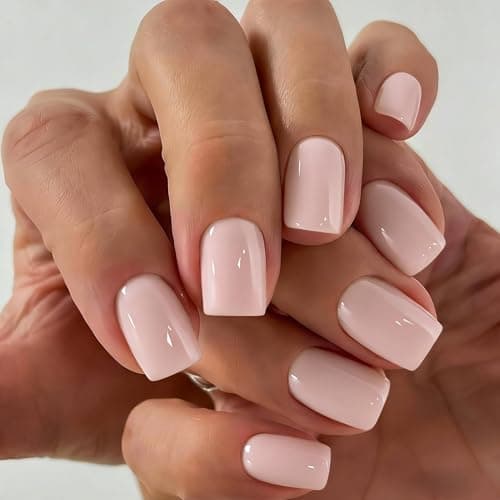 Image of SXVME Press On Nails Short - Pastel Dusty Pink False Nails Square, 30 Pcs 15 Sizes Thick Natural Short Fake Nails Press ons, Reusable Opaque Glossy Gel Artificial Nail Set for Wedding Wear