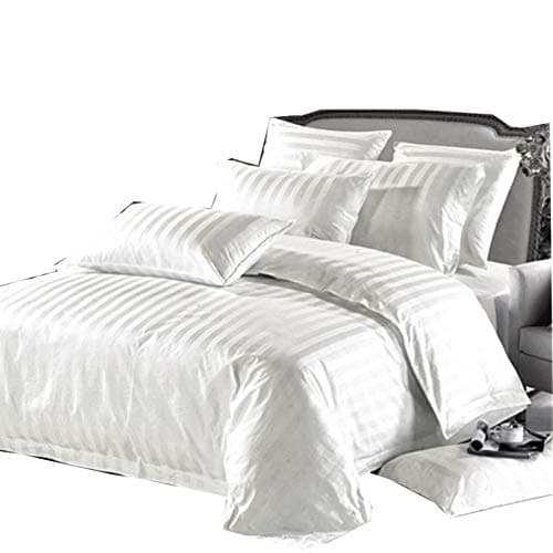 Image of 5* Luxury Hotel Quality 100% Cotton Sateen Stripes Duvet Cover/Quilt Cover Set, In U.K. (only) (White, Double)