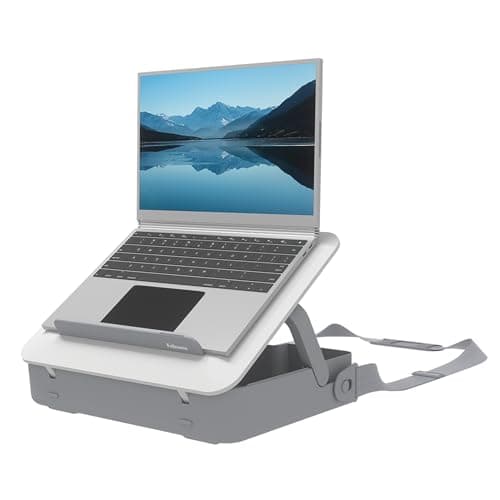 Image of Fellowes Portable Laptop Stand Carry Case - Breyta™ 2-in-1 Design with 5 Height Adjustments - Ideal for Hybrid Work - 100% Recyclable - White
