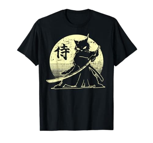 Image of Samurai Ninja Cat Japanese Art Kawaii Anime Retro aesthetic T-Shirt