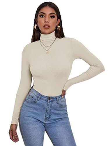 Image of Zaif & Hari® Women's Polo Roll Neck Long Sleeve Turtle Neck Jumper - Ladies Plain Mockneck Casual Top (Cream, 12-14