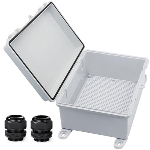 Image of YETLEBOX Waterproof Outdoor Electrical Box Junction Box Weatherproof IP67 ABS Plastic Enclosure Switch Router Project Box with Mounting Plate with Wall Bracket 2 Cable Glands Grey 8.7"x6.7"x4.3"