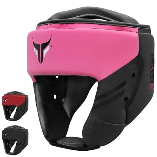 Image of Mytra Fusion Headguard - Kickboxing Headgear with Adjustable Strap MMA, Muay Thai, Sparring, Martial Arts, Karate, Head Guard (Black/Pink, S)