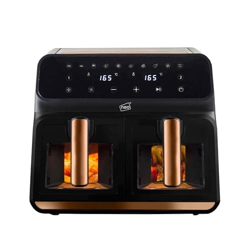 Image of Neo Black Copper Gold Dual Twin Zone Double Drawer Glass Window Electric Air Fryer 8.5L Digital Instant Kitchen Grill Oven 1700W Healthy Frying Cooker Cooking Low Fat Oil Free